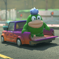 A truck carrying a Spike in Mario Kart World