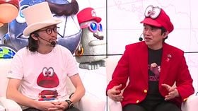Kenta Motokura and Yoshiaki Koizumi being interviewed as part of a Nintendo Treehouse segment in June 2017.