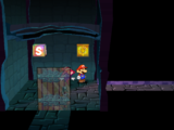 Mario next to the Shine Sprite halfway from the outdoor pipe to the inside of Creepy Steeple