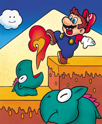 Artwork scene of Mario in Chocolate Island, from Super Mario World.