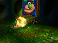 A setup for a Golden Banana for Chunky Kong in Fungi Forest.