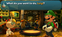 Luigi in E. Gadd's Lab in Luigi's Mansion for Nintendo 3DS.