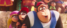 Diddy, Dixie and Chunky Kong reacting to Cat Mario