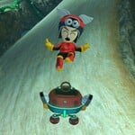 A Mii in the Para-Biddybud Suit performing a Jump Boost.