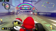 The starting gate on Rainbow Road