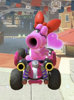 Birdo performing a trick.