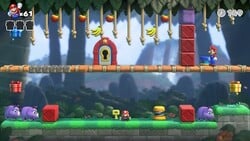 Screenshot of Donkey Kong Jungle Plus level 2-2+ from the Nintendo Switch version of Mario vs. Donkey Kong