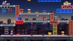 Screenshot of Twilight City Plus level 8-1+ from the Nintendo Switch version of Mario vs. Donkey Kong