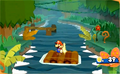 Mario on a raft in a jungle.