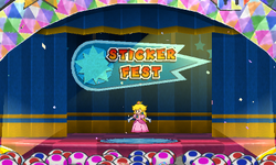 Princess Peach presenting the Sticker Fest