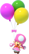 Artwork of Toadette holding onto balloons from Super Mario Party