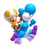 Yellow Toad (character) riding on a Light Blue Yoshi.