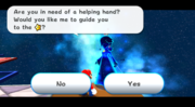 Mario talking to the Cosmic Spirit in Flip-Swap Galaxy.