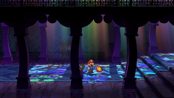 Mario getting the Lucky Start badge after defeating Atomic Boo in Creepy Steeple of Paper Mario: The Thousand-Year Door for Nintendo Switch.