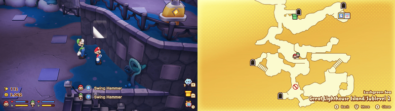 First hidden block in the Lushgreen Sea Great Lighthouse Island from Mario & Luigi: Brothership.