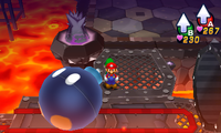 Mega Bob-omb obstacle in Neo Bowser Castle from Mario & Luigi: Dream Team