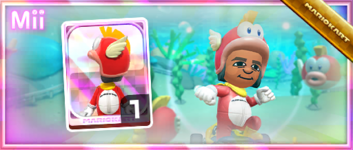 The Cheep Cheep Mii Racing Suit from the Mii Racing Suit Shop in the Ocean Tour in Mario Kart Tour