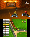 Mario and Koopa Troopa drifting in Luigi Raceway's tunnel.