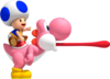 Blue Toad riding a Pink Yoshi