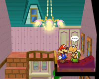 The Koopa Troopa on the second floor of the house to the west of the easternmost one in the west scene of Rogueport.