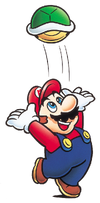 Artwork of Mario throwing a Green Shell, from Super Mario World.