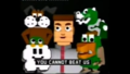 A Lakitu (bottom left) as seen in the "You Cannot Beat Us" commercial for Super Mario Bros., Stack-Up, and Duck Hunt