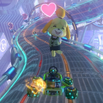 Isabelle performs a trick.
