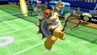 E3 2015 screenshot of Bowser about to hit a tennis ball in Mario Tennis: Ultra Smash
