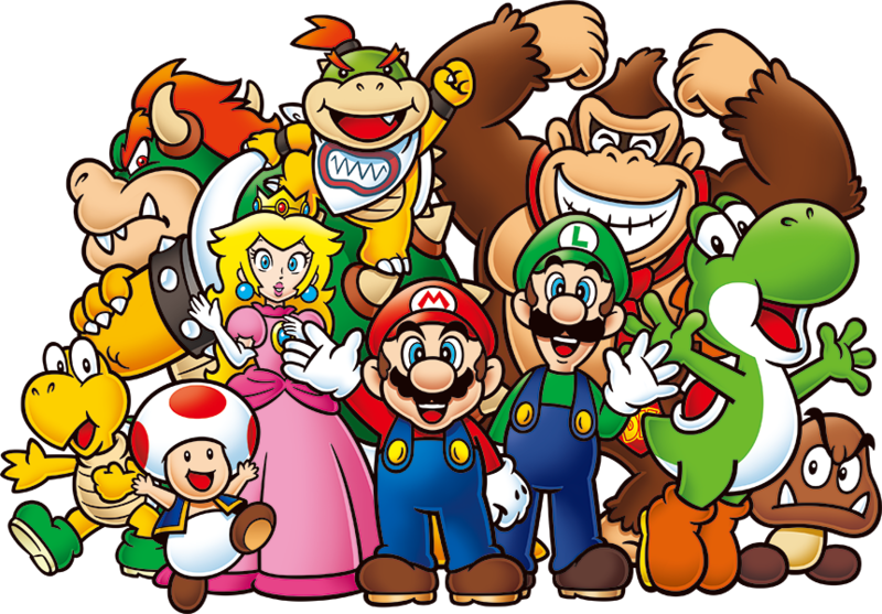 Group artwork of various Mario franchise characters.