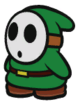 A green Shy Guy in Paper Mario: Color Splash.