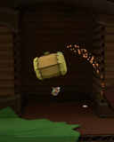 Mario's sprite is shrunken while swinging his hammer below the doghouse at Château Chanterelle.