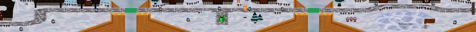 The characters in the open area of Shiver City. (The penguin patrol and the two extra penguins on the frozen pond in the east scene are not shown.)