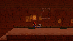 Last block in the Riverside Station in the remake of Paper Mario: The Thousand-Year Door for the Nintendo Switch.