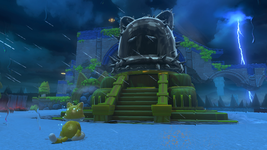 Cat Mario looks at the Lakeside Giga Bell in Super Mario 3D World + Bowser's Fury