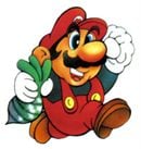 Artwork of Mario with a turnip from Super Mario Bros. 2