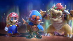 Image of a Triple Move involving Mario, Bowser, and Geno, from Super Mario RPG (Nintendo Switch)