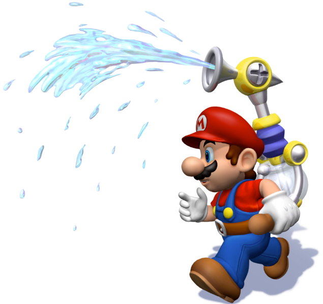 File:SMS Clean Mario Spraying FLUDD Artwork.png