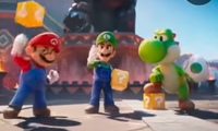 Mario, Luigi and Yoshi hitting Question Mark Blocks while fighting Bowser Jr.
