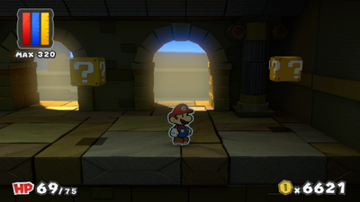 Fourth and fifth ? Blocks in The Golden Coliseum of Paper Mario: Color Splash.