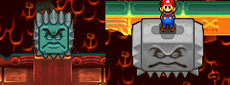 Two Thwomps that hold minigames in Thwomp Volcano
