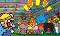 The group talking about splitting the money up and ignoring Wario