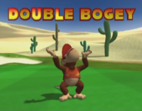 Diddy Kong reacts to getting a Double Bogey, in Mario Golf: Toadstool Tour.