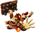 Donkey Kong and Diddy Kong swinging