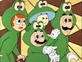 Frog Mario, Luigi, Princess Toadstool, and Toad