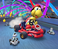 Thumbnail of the Kamek Cup challenge from the Ocean Tour; a Smash Small Dry Bones challenge set on Singapore Speedway 2 (reused as the Daisy Cup's bonus challenge in the 2023 Winter Tour)