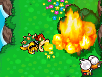 Bowser burning a tree with Fire Breath in Dimble Woods