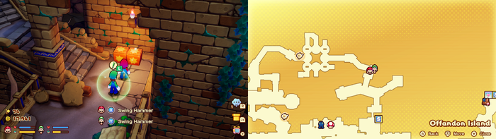 Mario and Luigi near wooden crates containing a Syrup Jar on Offandon Island of Mario & Luigi: Brothership.