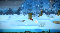 Mario getting a Coin from a tree in Path to Fahr Outpost of Paper Mario: The Thousand-Year Door for Nintendo Switch.