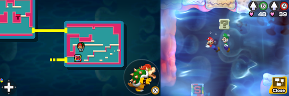 Nineteenth block in Pump Works of Mario & Luigi: Bowser's Inside Story + Bowser Jr.'s Journey.