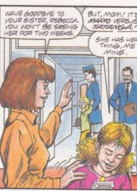 Panel featuring Rebecca Rhodes and her mother, from the comic issue "It's a Small World After All".